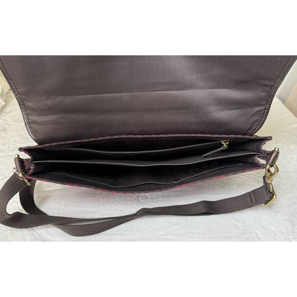 New FOSSIL Canvas Messenger Laptop Travel Business Bag Red Black Gingham Check - Picture 6 of 6